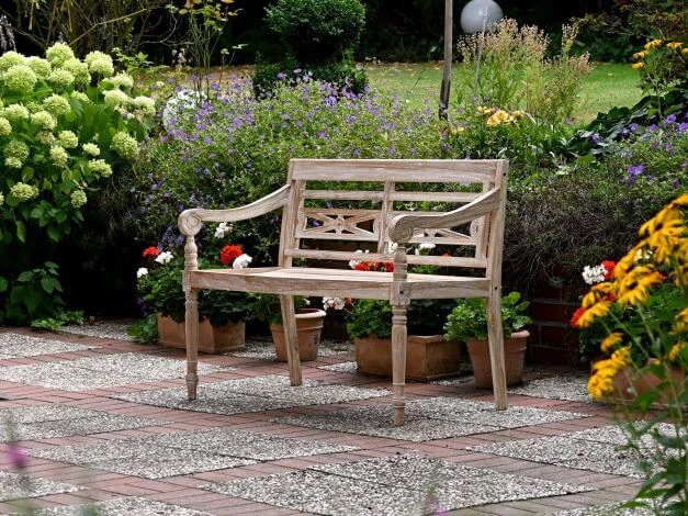 Gartenbank Ornament 2-Sitzer White Washed 6 Gartenbank Ornament 2-Sitzer White Washed – Bild 4