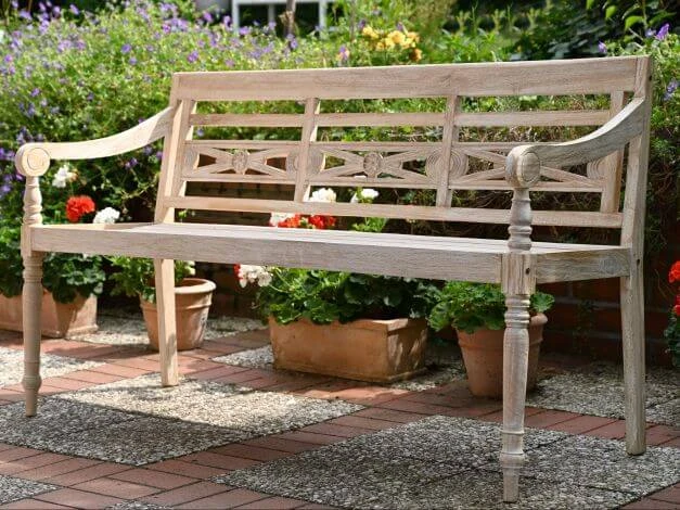 Teak Gartenbank Ornament 3-Sitzer White Washed 6 Teak Gartenbank Ornament 3-Sitzer White Washed – Bild 4