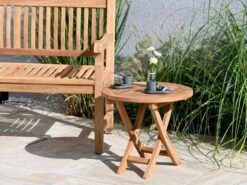 Teakholz Beistelltisch Klappbar Chester Ø51cm -Gartenmöbel Verkäufe teakholz beistelltisch klappbar chester ambientebild 1 627x627