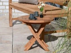 Teakholz Beistelltisch Klappbar Chester Ø51cm -Gartenmöbel Verkäufe teakholz beistelltisch klappbar chester ambientebild 2 627x627