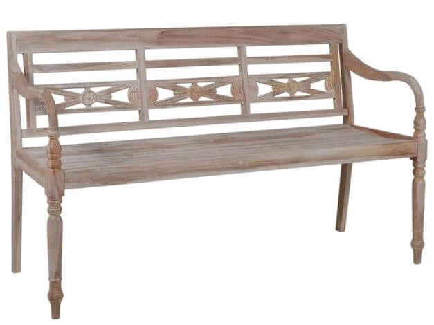 Teak Gartenbank Ornament 3-Sitzer White Washed 3 Teak Gartenbank Ornament 3-Sitzer White Washed