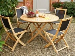 Klappstuhl Fairchild Teak Textilene® Schwarz -Gartenmöbel Verkäufe teakholz textilene klappstuhl fairchild ambientebild 1 627x627