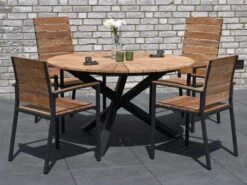 Gartentisch Rhodium Teak Edelstahl Anthrazit Ø134cm -Gartenmöbel Verkäufe valis rhodium edelstahl anthrazit teakholz ambientebild 627x627 1
